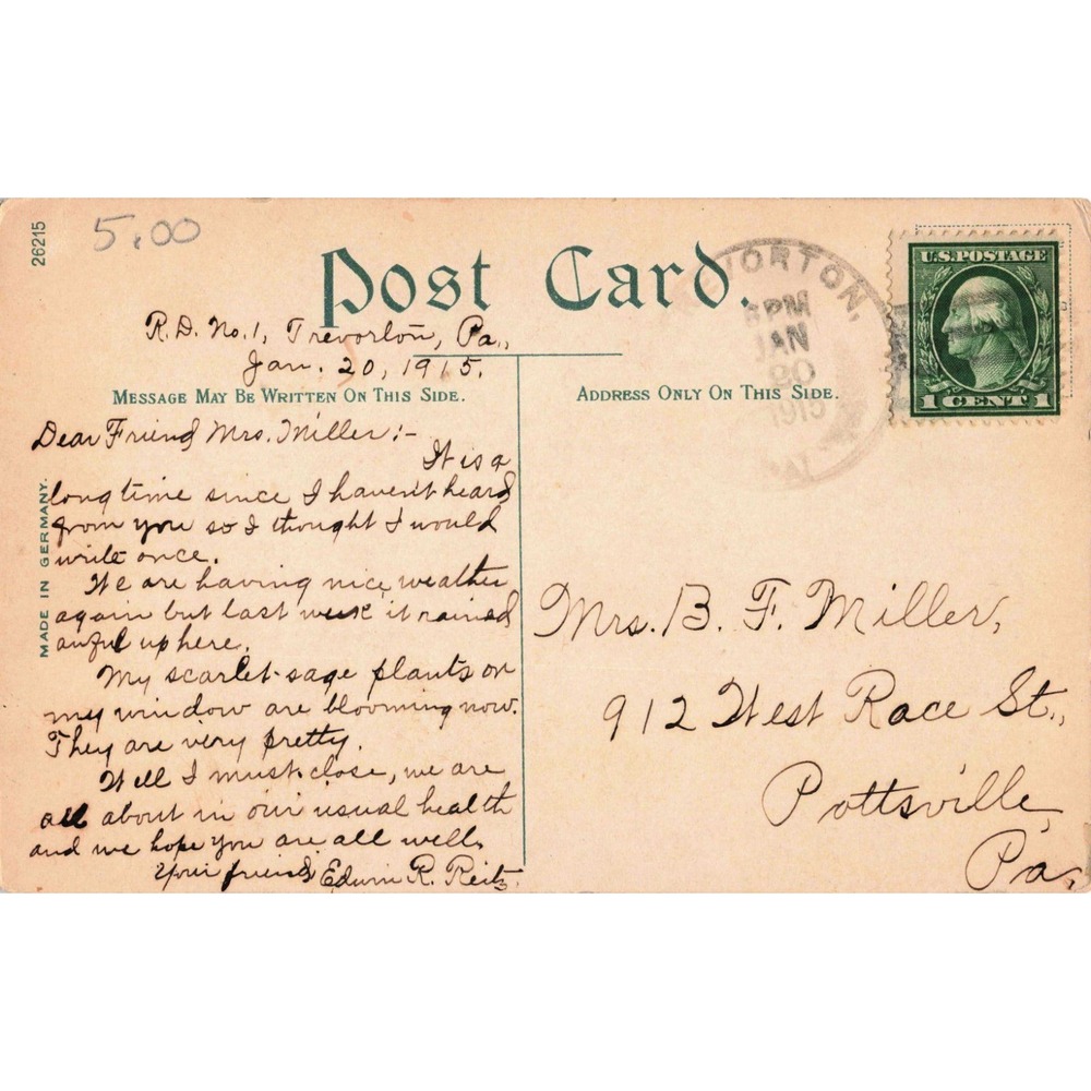 Vintage 1915 Vickery & Hill Publishing Co Augusta Maine Postcard Horse Carriage - Picture 2 of 2